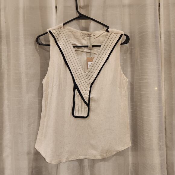 Haes Confeccoes Ladies V Neck Linen Blend Sleeveless Top Size Small MSRP $83 NWT - Picture 1 of 4